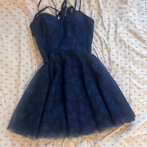 Cute mini Navy Blue dress with blue glittery roses!